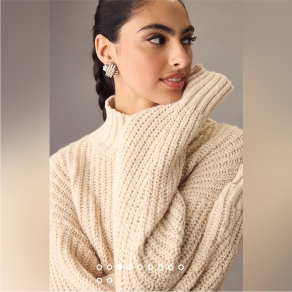 ANTHROPOLOGIE - MAEVE tan chunky knit the Dakota over size turtleneck sweater - Picture 2 of 11